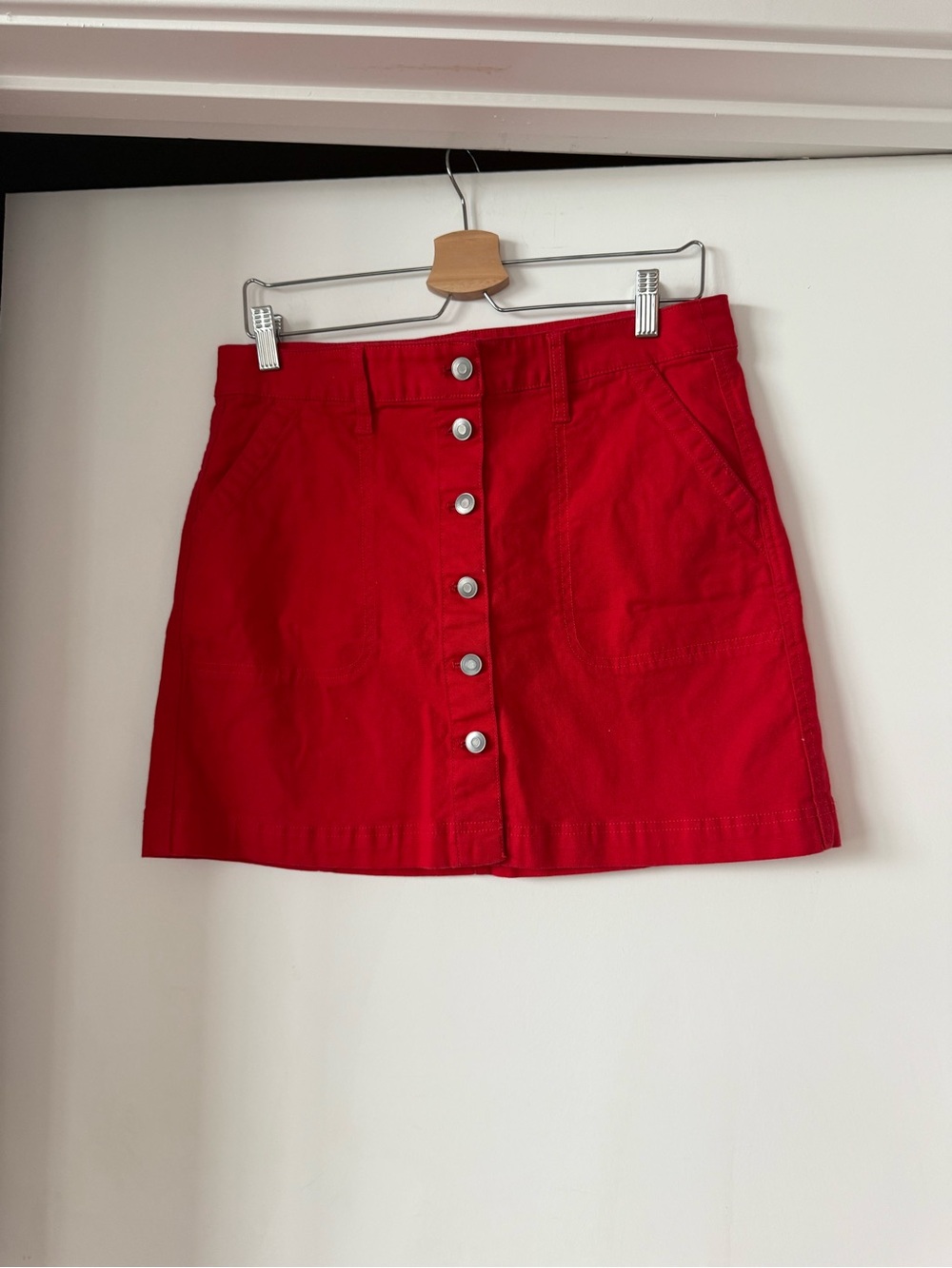 J. Crew Red Button-Front Mini Skirt